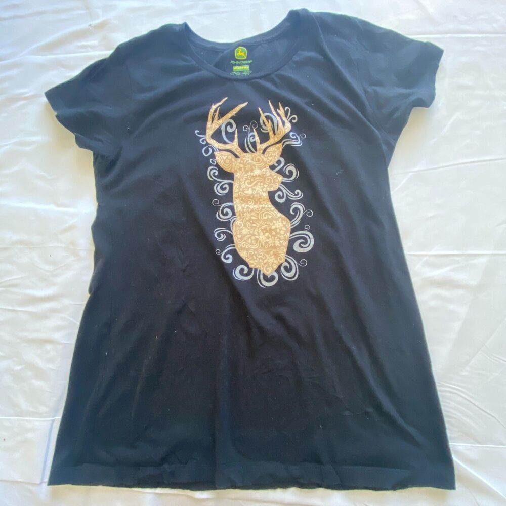 Womens John Deere Shirt Size 2XL Black Buck Short Sleeve